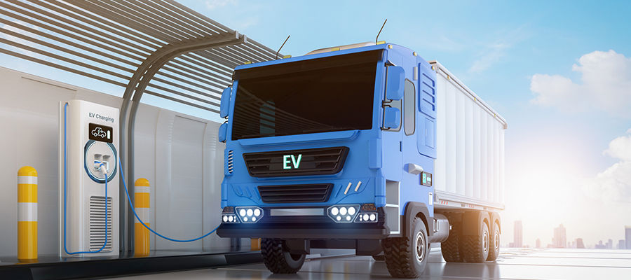 Blue commercial EV box truck